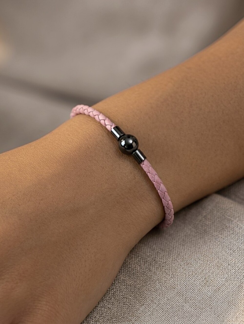 Linx Pink Leather Braided Cord Bracelet with Black Magnetic Clasp